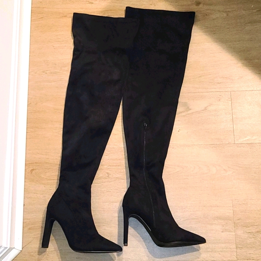 All black thigh high boots